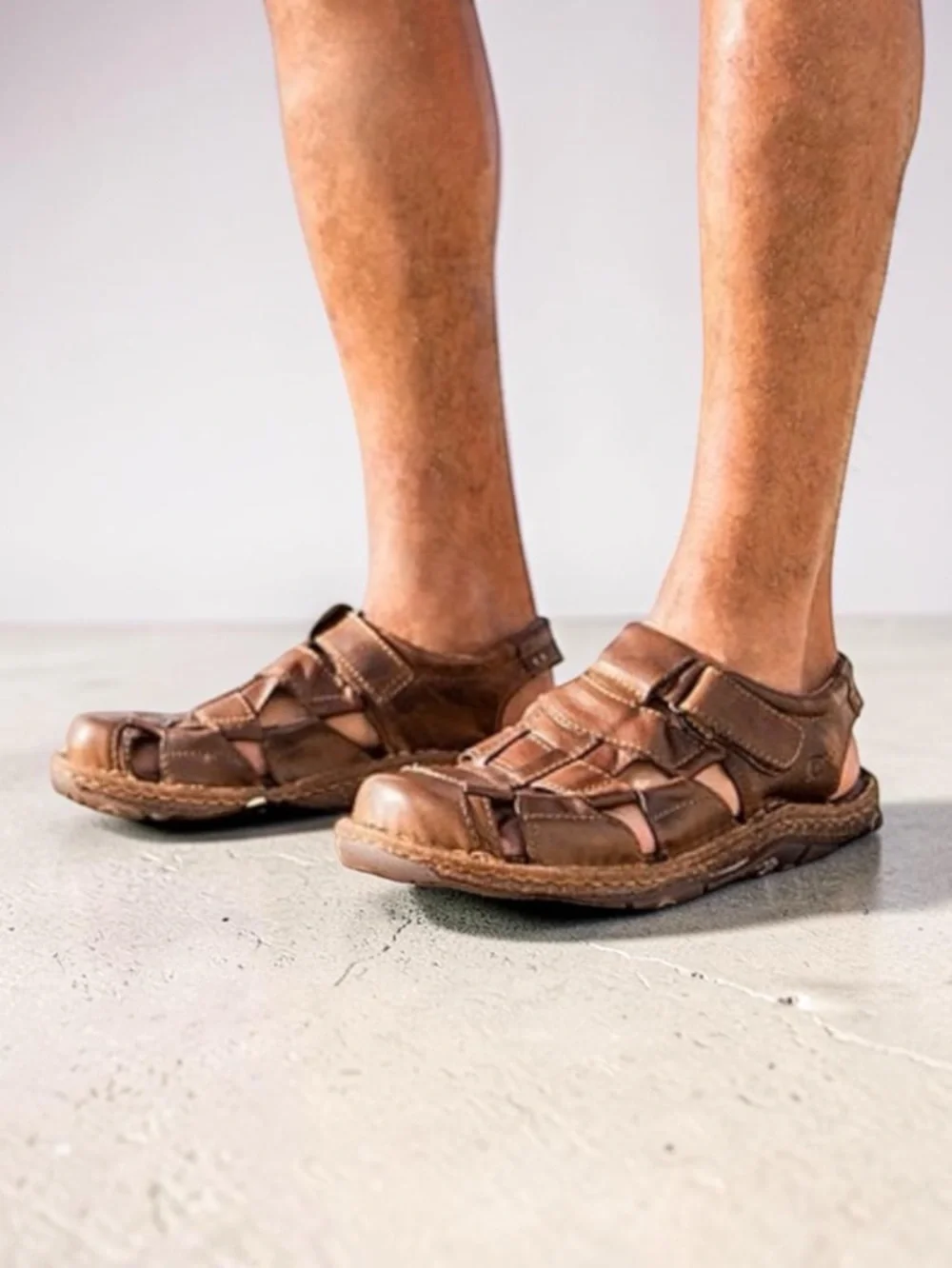 Born Men's Cabot III Brown Amber Leather Fisherman Sandals NWOB | 11 (44 Euro)